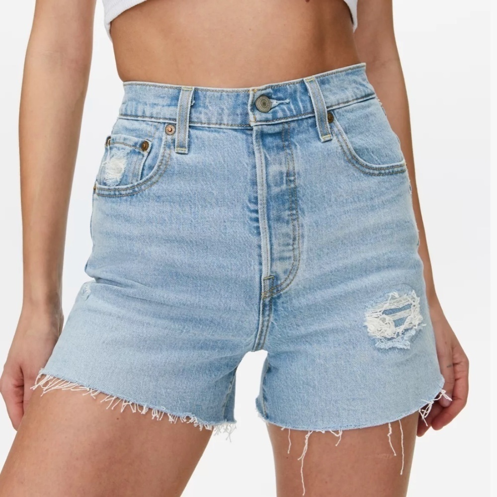 High-Rise Light Blue Denim Shorts - Women